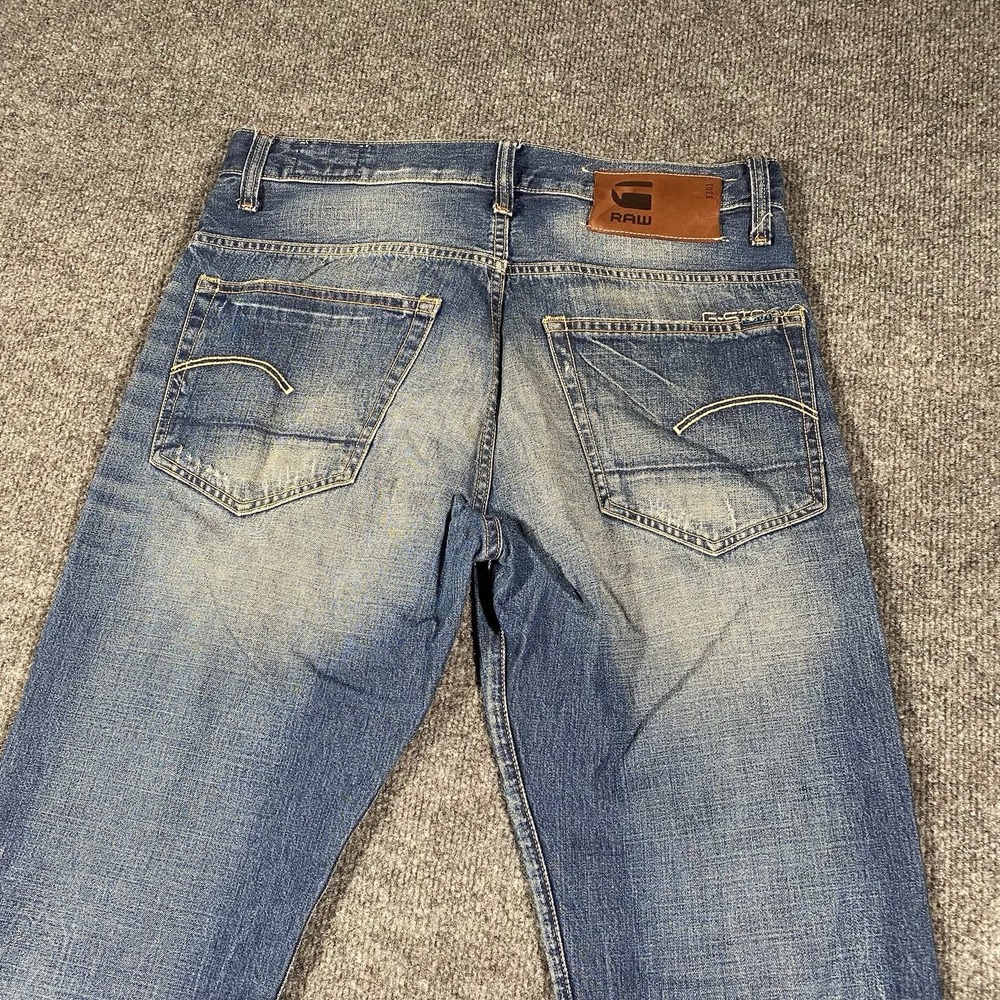 G-Star Raw 3301 Straight Leg Jeans Mens 31x29 Faded Whiskered Blue Denim - Picture 10 of 10